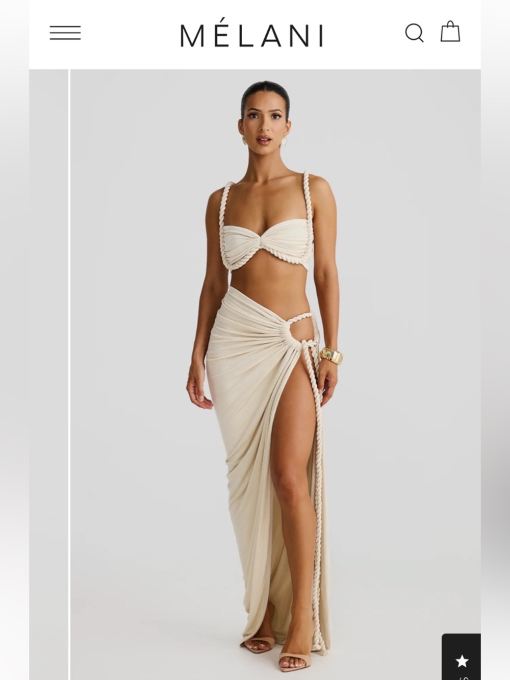 MÉLANI Cream Rope-Detail Maxi Skirt Set
